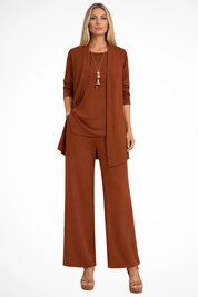 Aurelie Fontaine | Camel Three-Piece Wide-Leg Lounge Set for Women