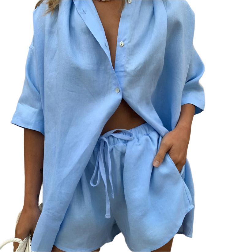 Vivienne Colette | Mint Linen Co-Ord Shirt & Shorts Set