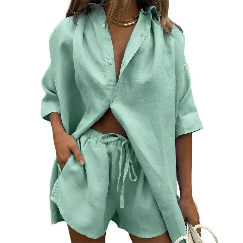 Vivienne Colette | Mint Linen Co-Ord Shirt & Shorts Set