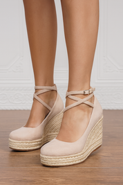 Vivienne Alcott | Black Espadrille Wedge Heels with Ankle Strap