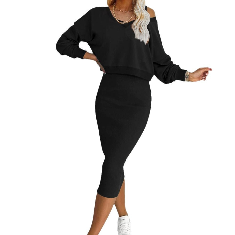 Adrienne Soleil | Beige Cropped Sweatshirt & Maxi Skirt Matching Set