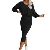 Adrienne Soleil | Beige Cropped Sweatshirt & Maxi Skirt Matching Set