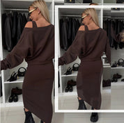 Adrienne Soleil | Beige Cropped Sweatshirt & Maxi Skirt Matching Set