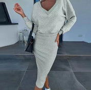 Adrienne Soleil | Beige Cropped Sweatshirt & Maxi Skirt Matching Set
