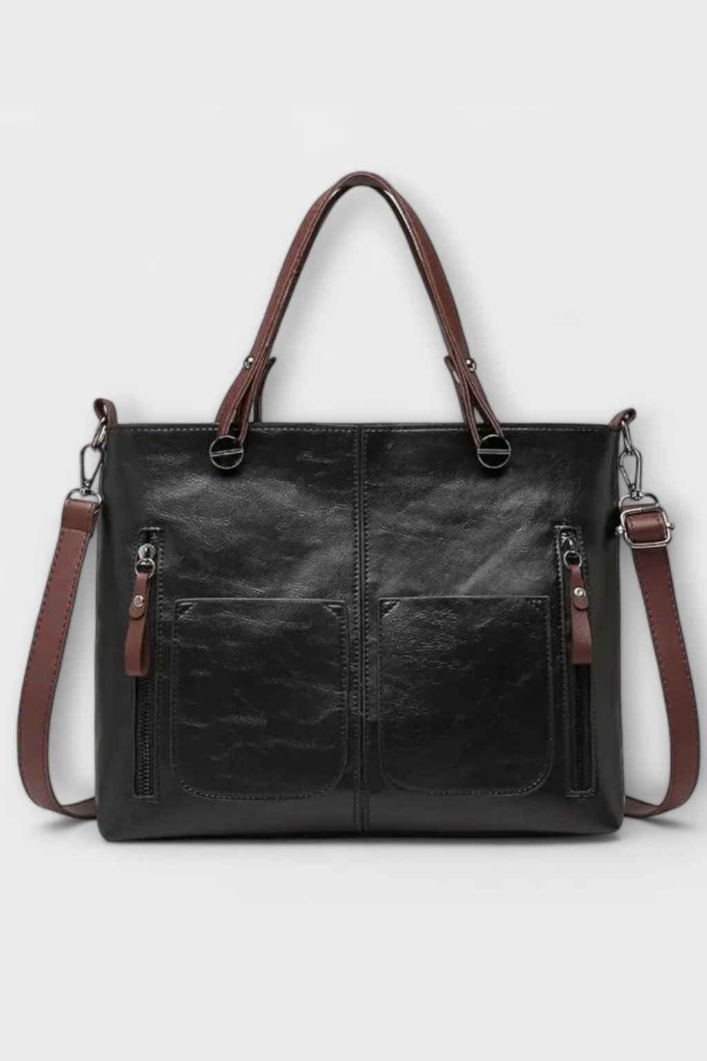 Elena Whitmore | Vintage Brown PU Leather Tote Bag