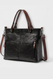 Elena Whitmore | Vintage Brown PU Leather Tote Bag