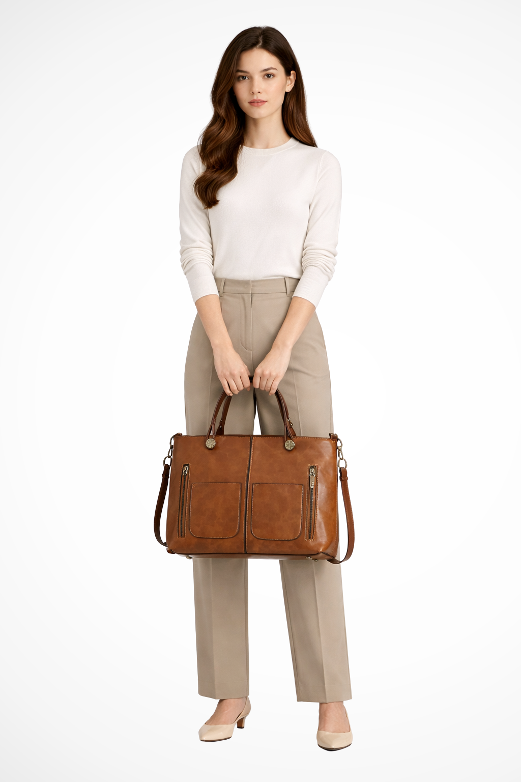 Elena Whitmore | Vintage Brown PU Leather Tote Bag