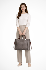 Elena Whitmore | Vintage Brown PU Leather Tote Bag