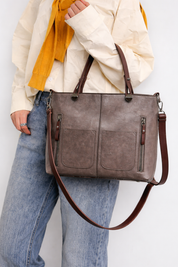 Elena Whitmore | Vintage Brown PU Leather Tote Bag