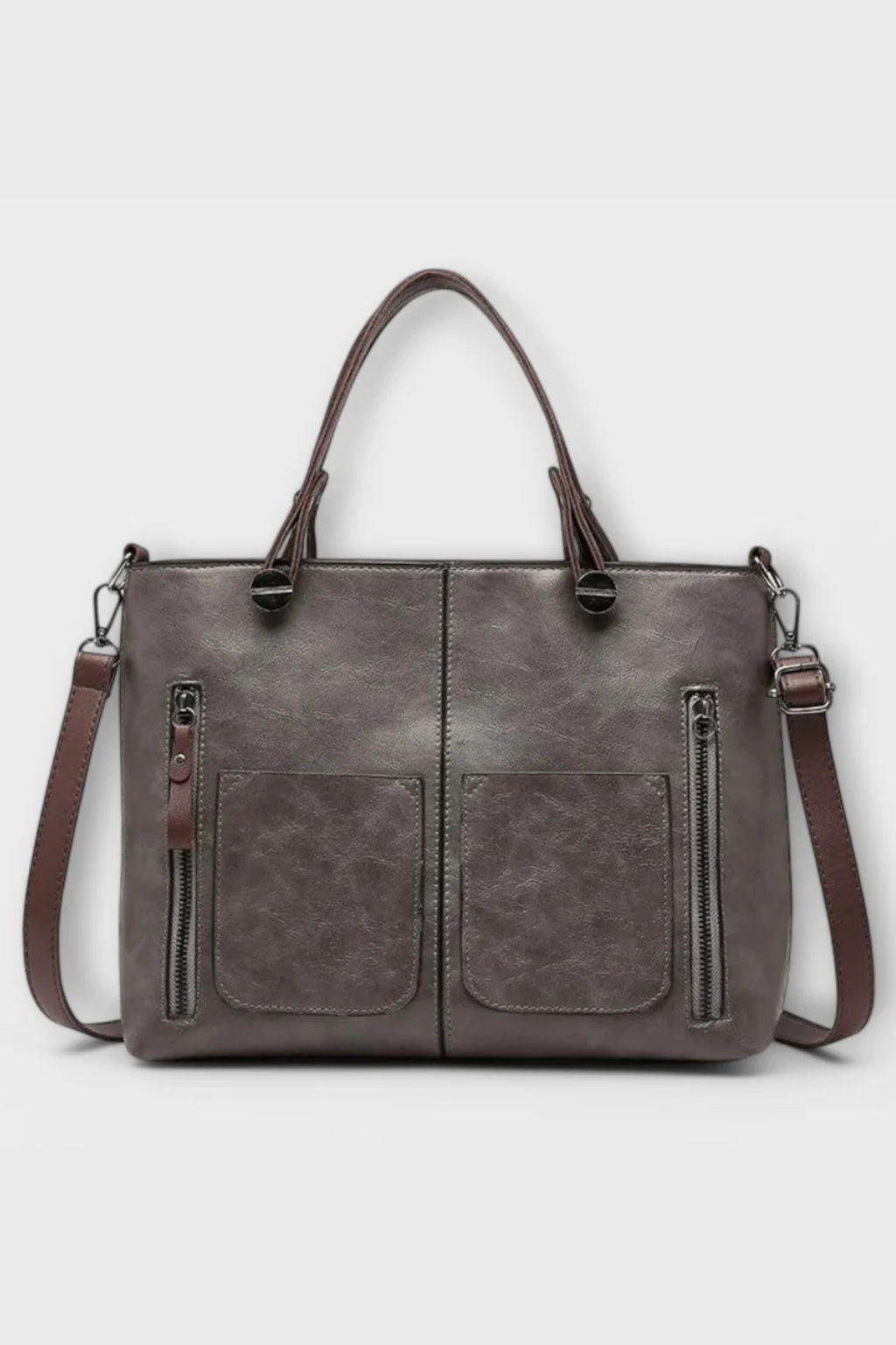 Elena Whitmore | Vintage Brown PU Leather Tote Bag