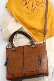 Elena Whitmore | Vintage Brown PU Leather Tote Bag