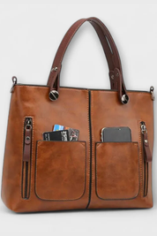 Elena Whitmore | Vintage Brown PU Leather Tote Bag