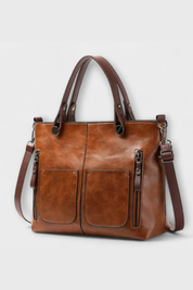 Elena Whitmore | Vintage Brown PU Leather Tote Bag