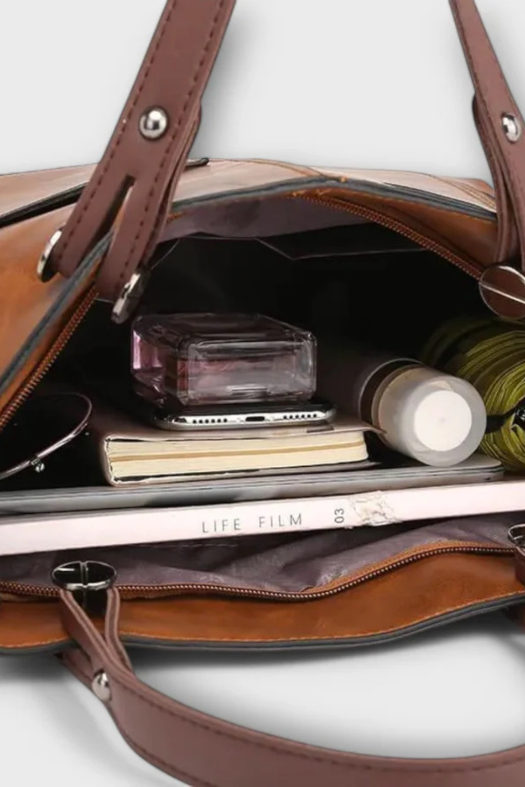 Elena Whitmore | Vintage Brown PU Leather Tote Bag