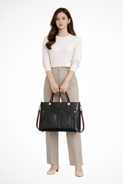 Elena Whitmore | Vintage Brown PU Leather Tote Bag