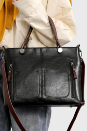 Elena Whitmore | Vintage Brown PU Leather Tote Bag