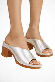 Margot Saville | White Block Heel Mule Sandals for Women