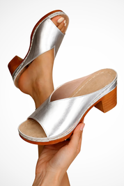 Margot Saville | White Block Heel Mule Sandals for Women