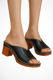 Margot Saville | White Block Heel Mule Sandals for Women