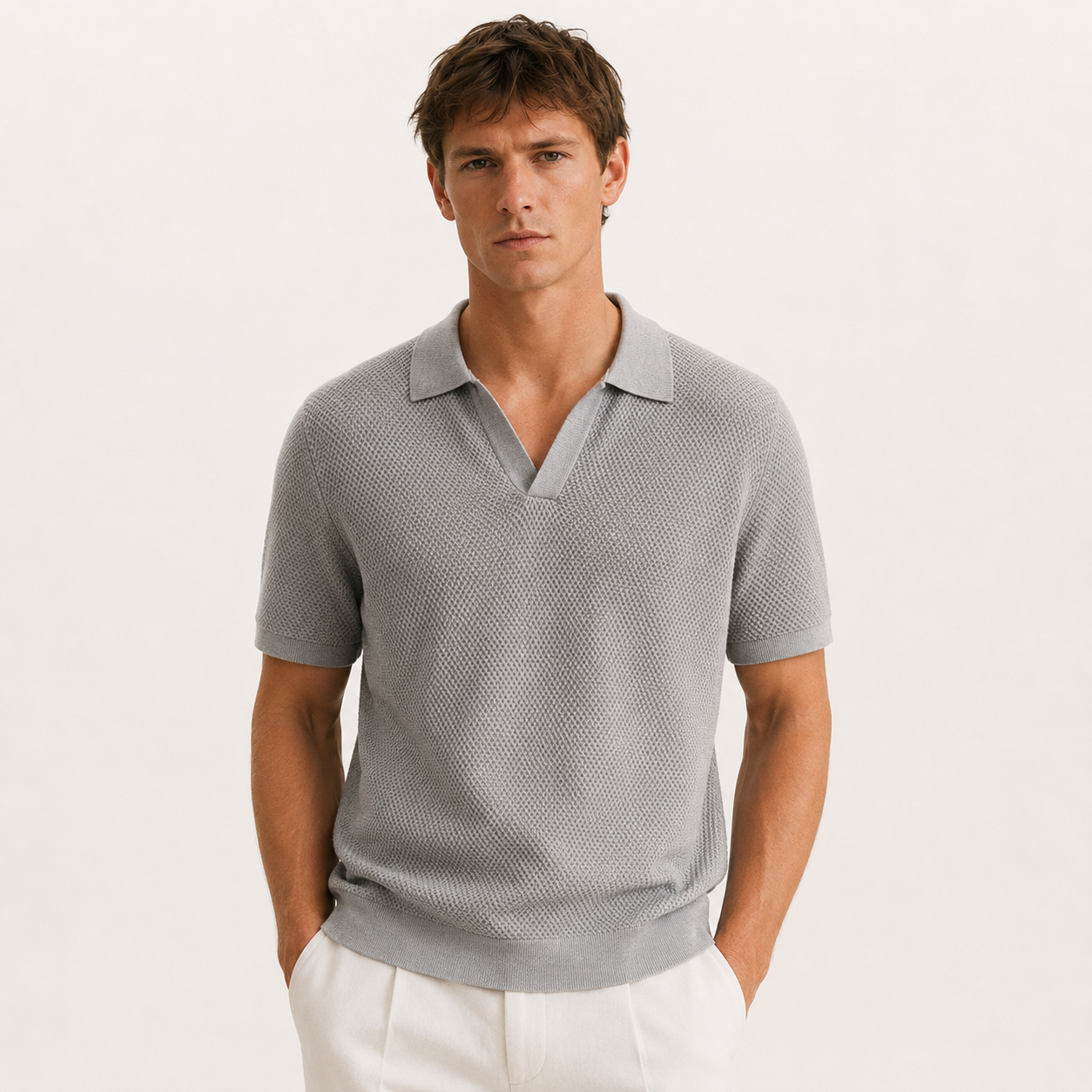Enzo Bellamy | Textured Knit Polo Shirt For Men