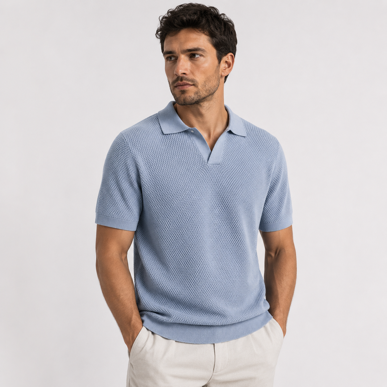Enzo Bellamy | Textured Knit Polo Shirt For Men