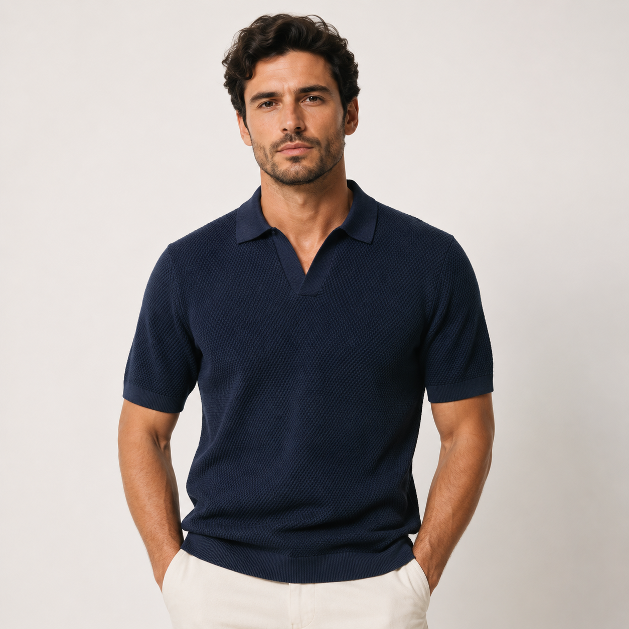 Enzo Bellamy | Textured Knit Polo Shirt For Men