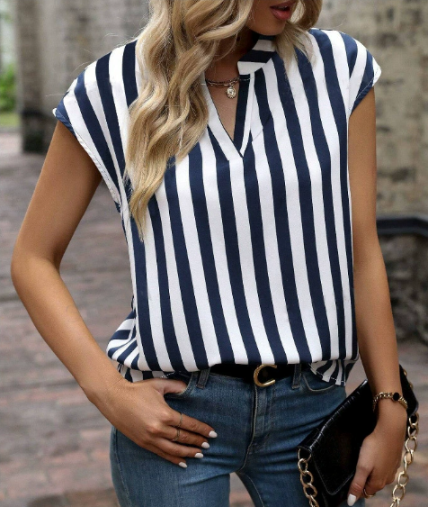 Kaitlyn Beck | Blue Striped Blouse For Women