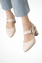 Beatrice Solaine | Black Pointed-Toe Slingback Block Heel