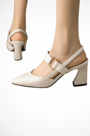 Beatrice Solaine | Black Pointed-Toe Slingback Block Heel