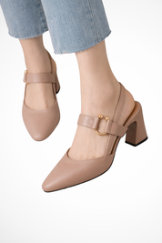 Beatrice Solaine | Black Pointed-Toe Slingback Block Heel