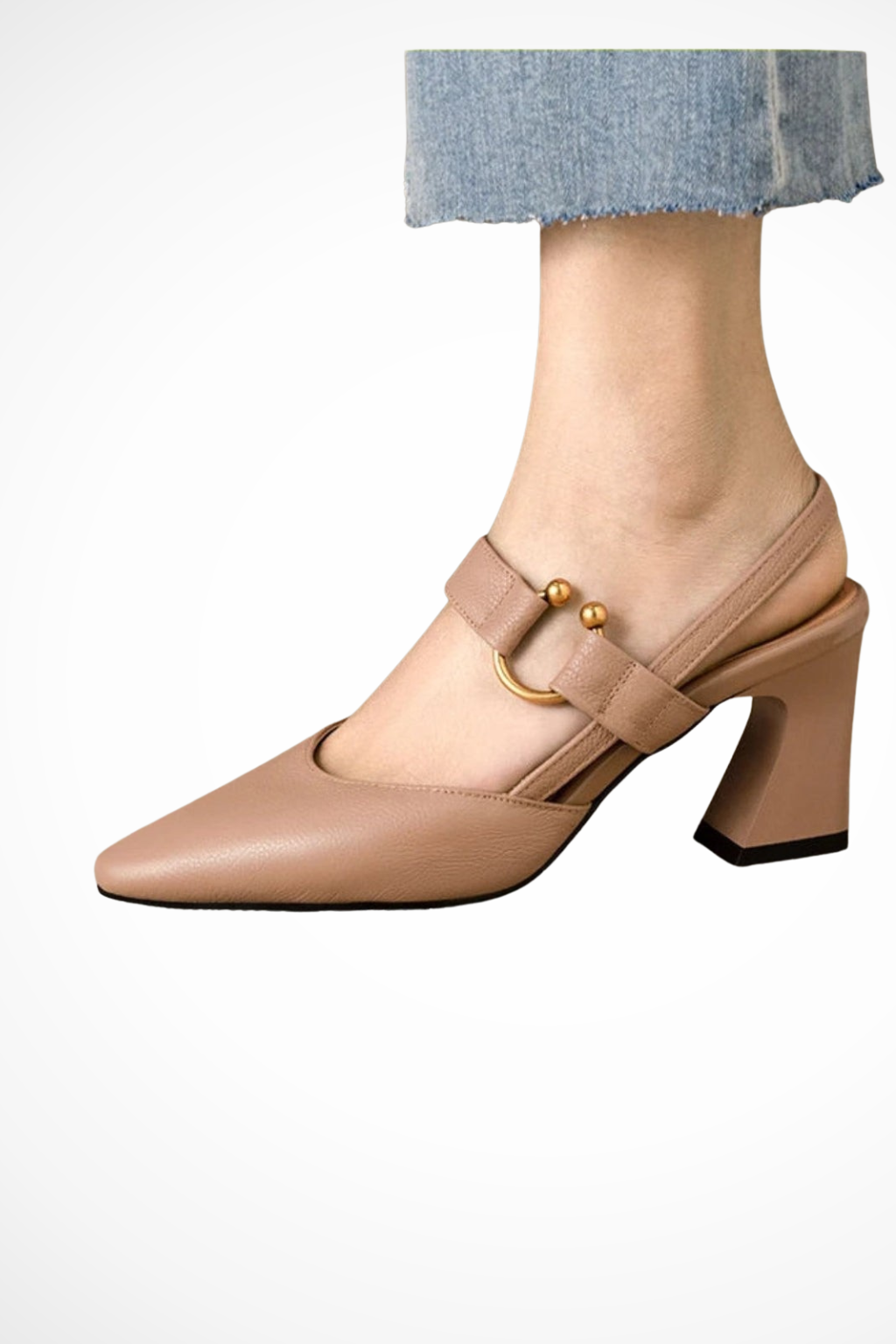 Beatrice Solaine | Black Pointed-Toe Slingback Block Heel
