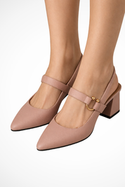 Beatrice Solaine | Black Pointed-Toe Slingback Block Heel