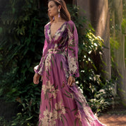Cosima Lavelle | Purple Floral Chiffon Maxi Dress with Long Sleeves