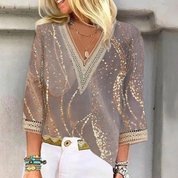 Seraphina Laurent | Bohemian Sequin V-Neck Blouse For Women