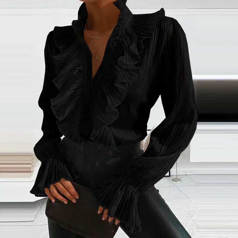 Genevieve Laurent | Elegant Ruffle Pleated Blouse For Women