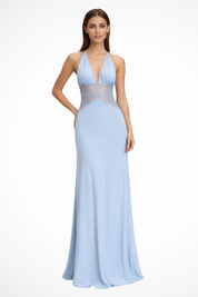 Seraphine Voclaire | Black Lace Waist Halter Maxi Dress