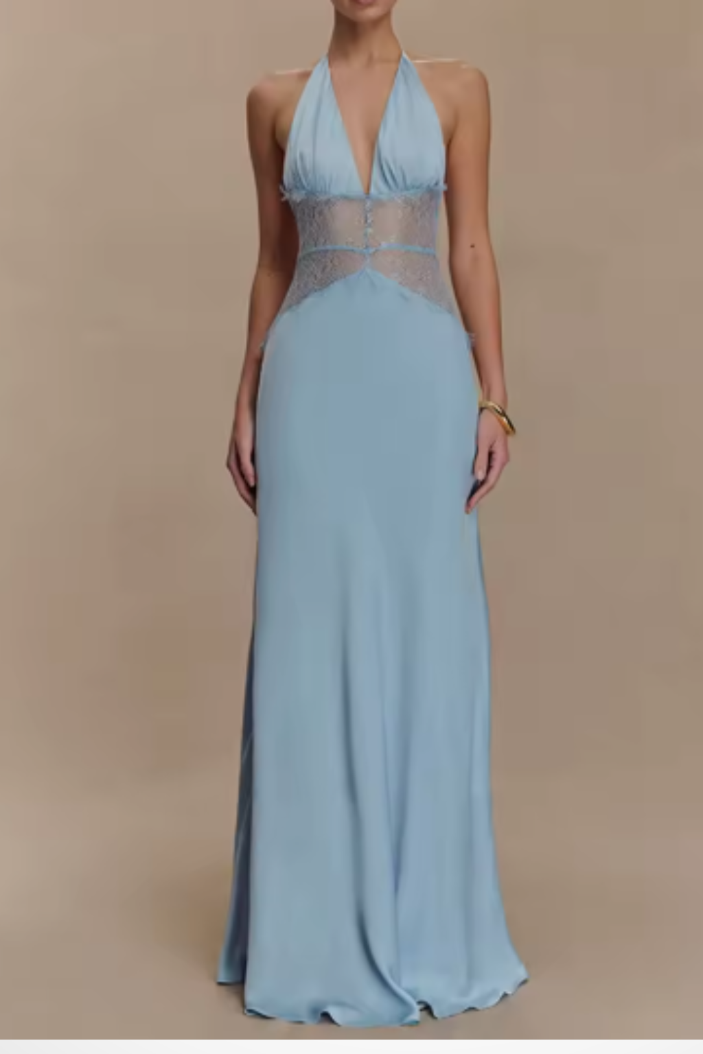 Seraphine Voclaire | Black Lace Waist Halter Maxi Dress