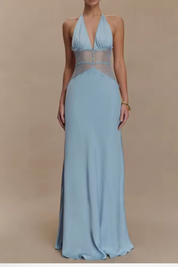 Seraphine Voclaire | Black Lace Waist Halter Maxi Dress