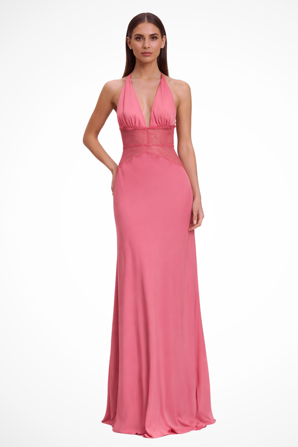 Seraphine Voclaire | Black Lace Waist Halter Maxi Dress