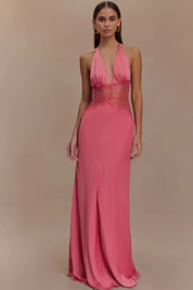 Seraphine Voclaire | Black Lace Waist Halter Maxi Dress