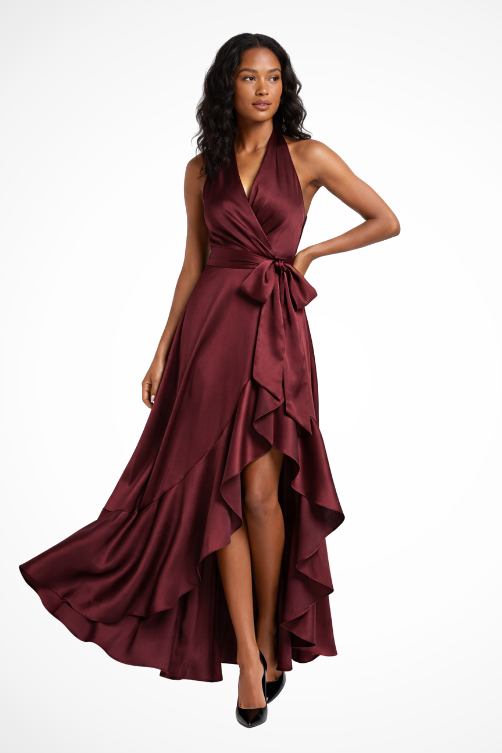 Annalise Vaudreuil | Navy Satin Halter Neck Maxi Dress