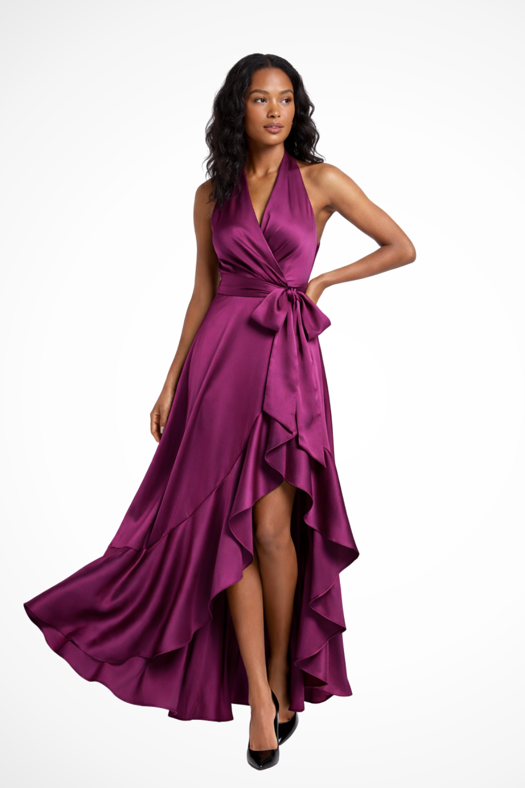 Annalise Vaudreuil | Navy Satin Halter Neck Maxi Dress