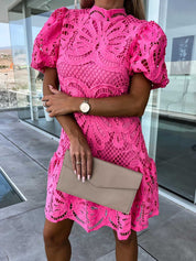 Clarisse Beauvane | White Lace Mock-Neck Mini Dress