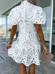 Clarisse Beauvane | White Lace Mock-Neck Mini Dress