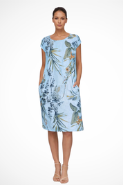 Elara Vossmont | Tropical Floral Midi Dress in Linen Blend