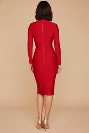 Vivienne Ashcroft | Red Long Sleeve Deep V-Neck Midi Dress