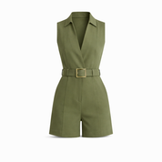 Ivy Waverly | Belted Sleeveless White Romper