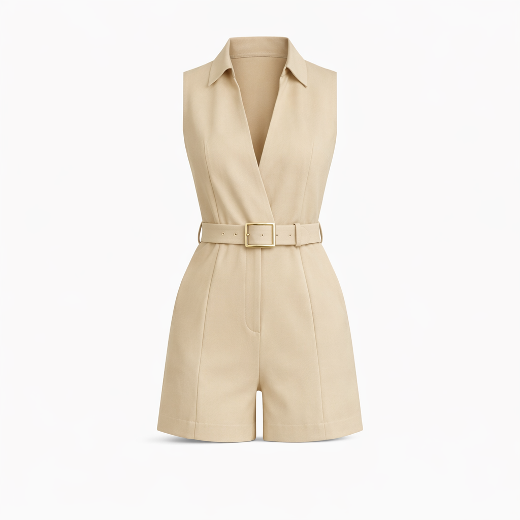 Ivy Waverly | Belted Sleeveless White Romper