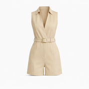 Ivy Waverly | Belted Sleeveless White Romper