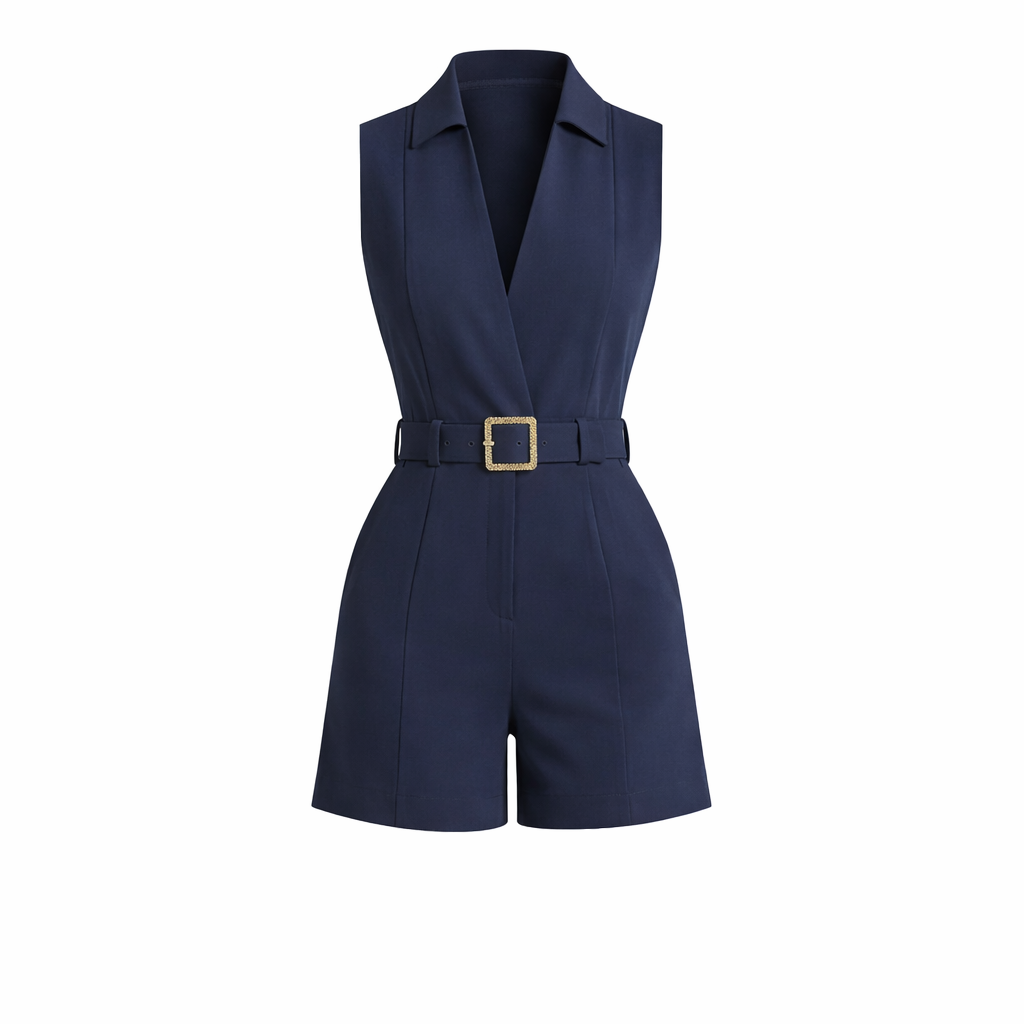 Ivy Waverly | Belted Sleeveless White Romper
